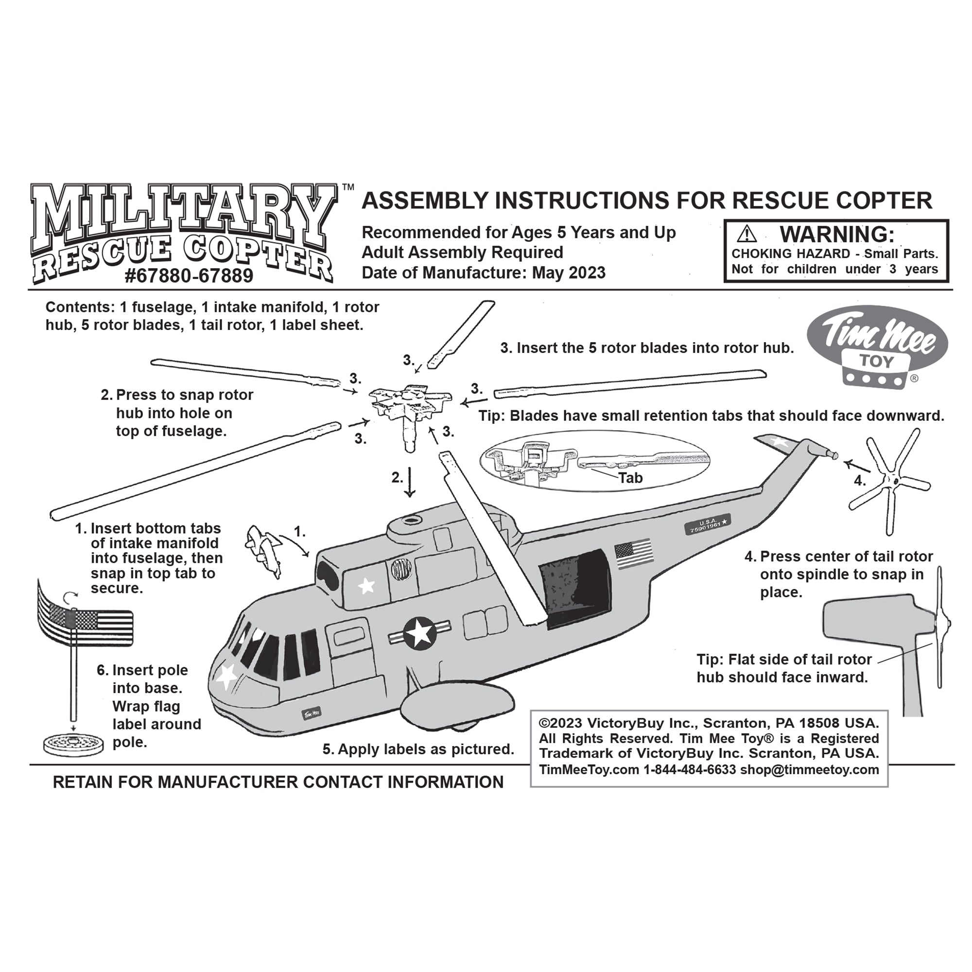 TimMee Plastic Army Men Rescue Helicopter Black Replacement Parts