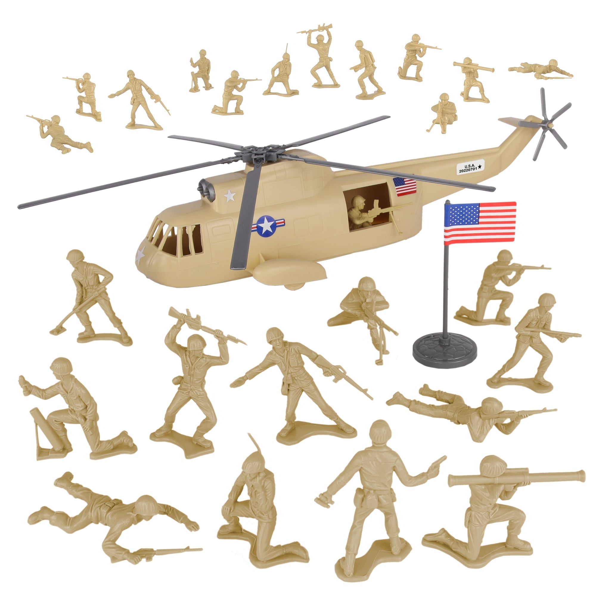 TimMee Plastic Army Men HELICOPTER Playset Tan 26pc USA Made – BMC