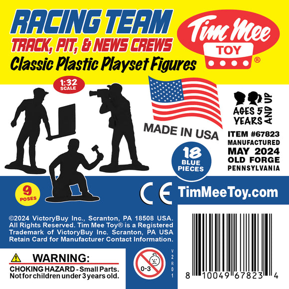 Tim Mee Toy Car Racing Team Track Pit and News Crews 18 Piece Blue Color Plastic Toy Figures Insert Art