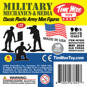 Tim Mee Toy Military Mechanics and Media Plastic Toy Soldiers Gray Color Insert Art