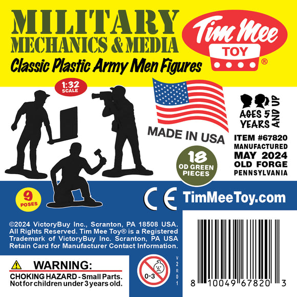Tim Mee Toy Military Mechanics and Media Plastic Toy Soldiers OD Green Color Insert Art