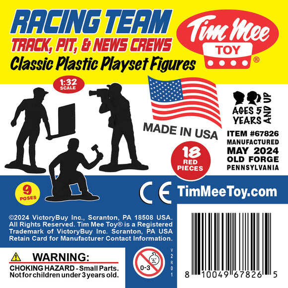 Tim Mee Toy Car Racing Team Track Pit and News Crews 18 Piece Red Color Plastic Toy Figures Insert Art
