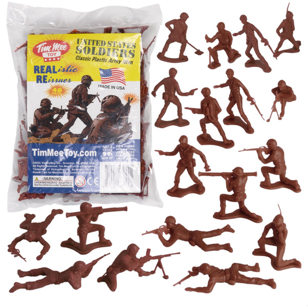 TimMee PLASTIC ARMY Men Rust Brown 48pc Toy Soldier Figures - USA