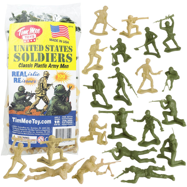 TimMee PLASTIC ARMY Men OD Green Tan 100pc Toy Soldier Figures US
