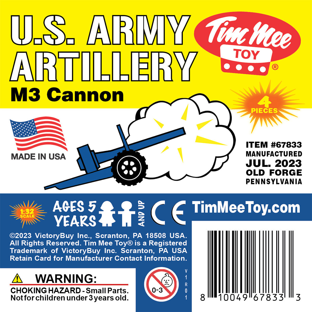 TimMee M3 ARTILLERY - Blue 4pc Plastic Army Men Cannon Playset US