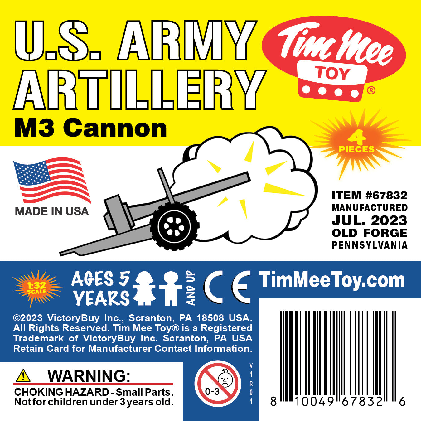TimMee M3 ARTILLERY - Gray 4pc Plastic Army Men Cannon Playset US
