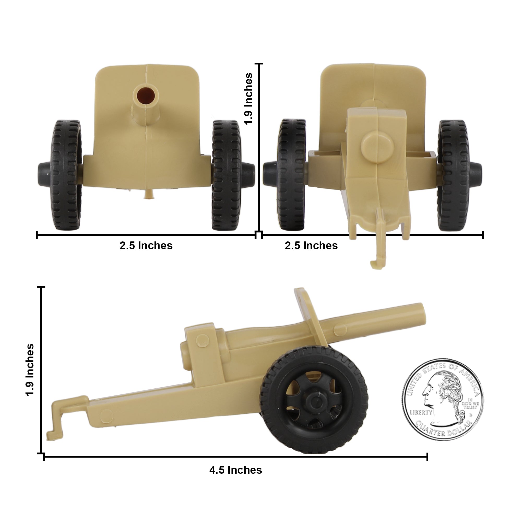 TimMee M3 ARTILLERY - Tan 4pc Plastic Army Men Cannon Playset US