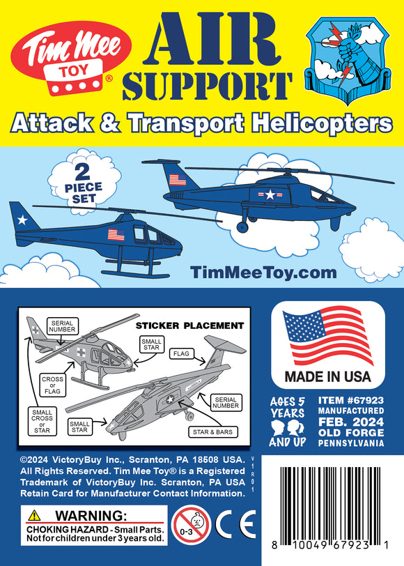 Tim Mee Toy Air Support Attack & Transport Helicopters Blue Color Insert Art