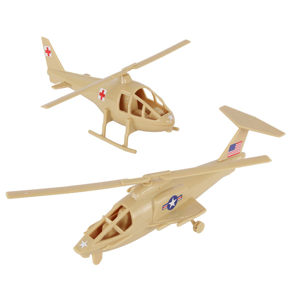 Tim Mee Toy Air Support Attack & Transport Helicopters Tan Color Vignette