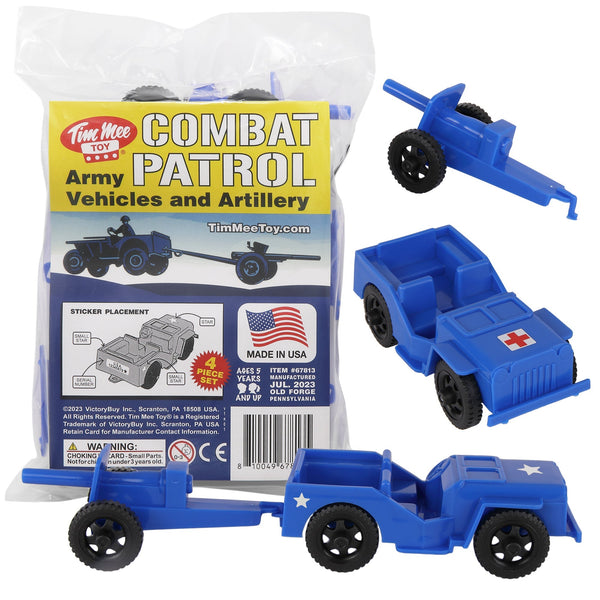 TimMee COMBAT PATROL Willys & Artillery - Blue 4pc Playset USA