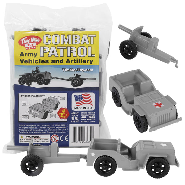 TimMee COMBAT PATROL Willys & Artillery - Gray 4pc Playset USA