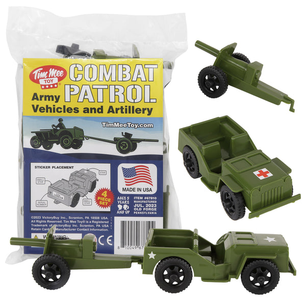TimMee COMBAT PATROL Willys & Artillery - OD Green 4pc Playset USA