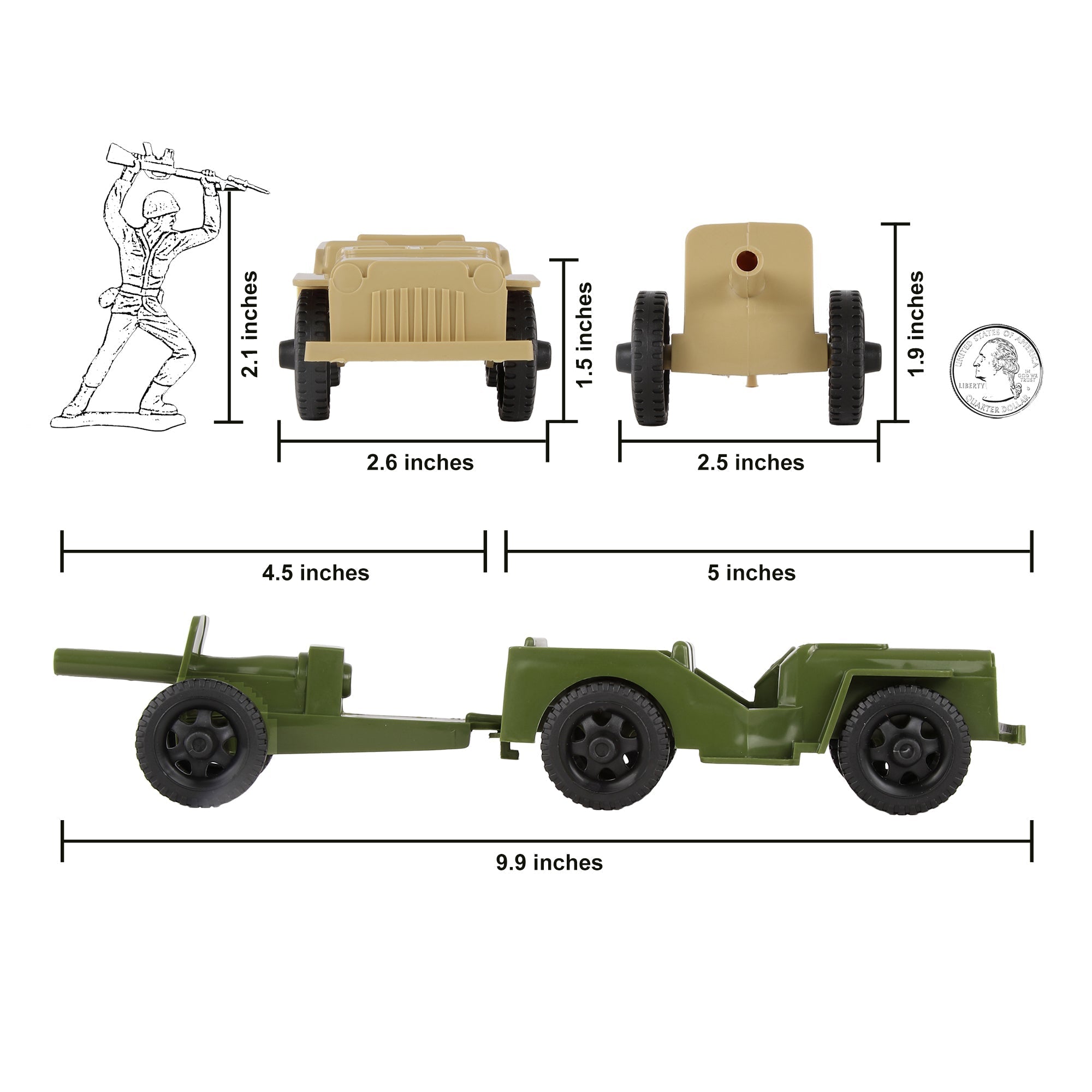 TimMee COMBAT PATROL Willys & Artillery - OD Green & Tan 4pc