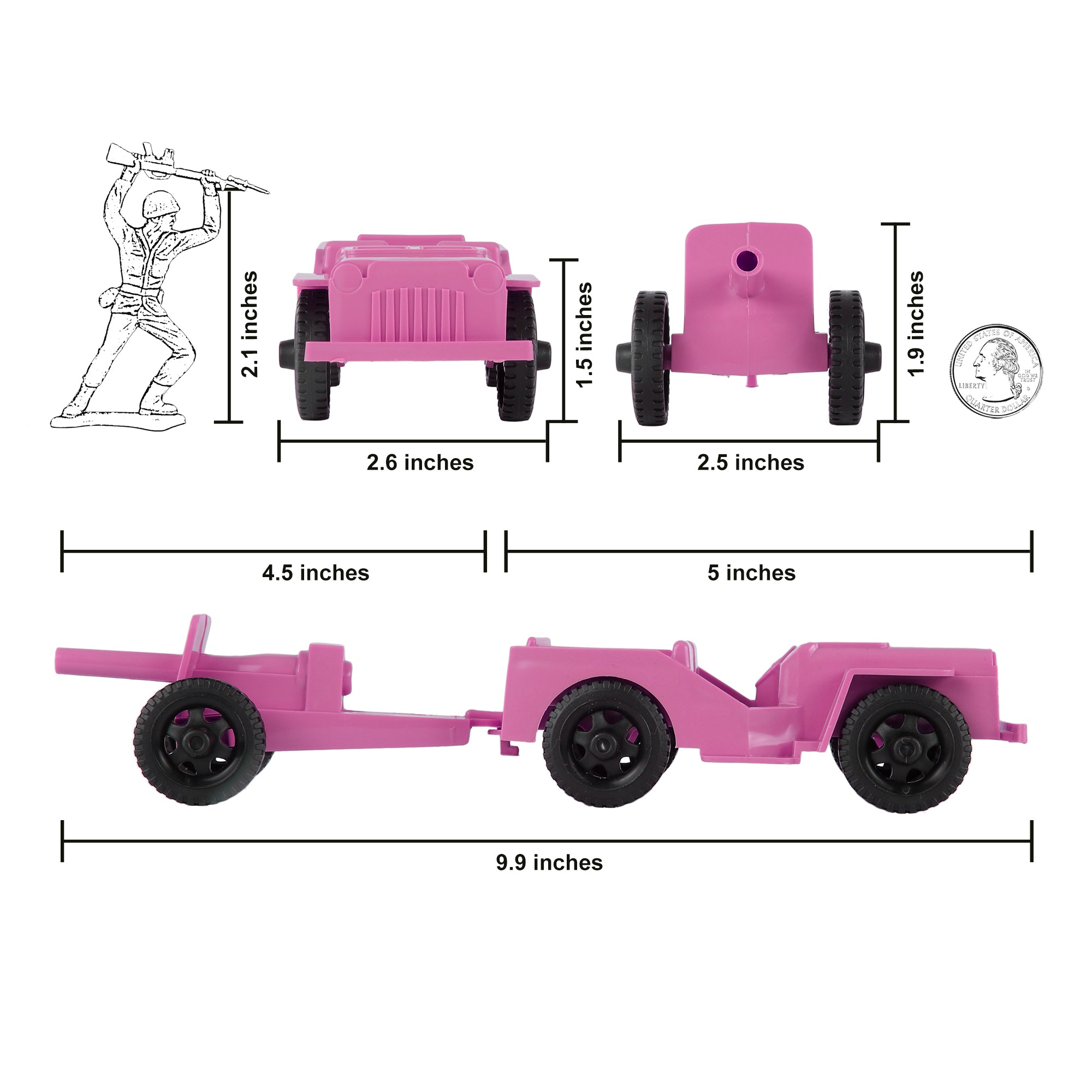TimMee COMBAT PATROL Willys & Artillery - Pink 4pc Playset USA