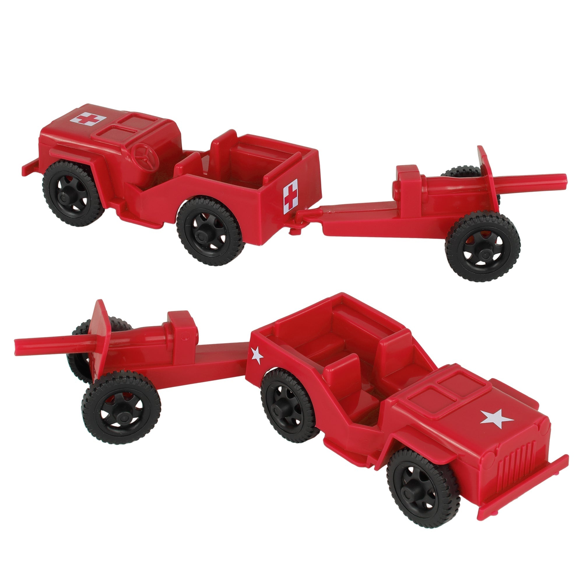 TimMee COMBAT PATROL Willys & Artillery - Red 4pc Playset USA