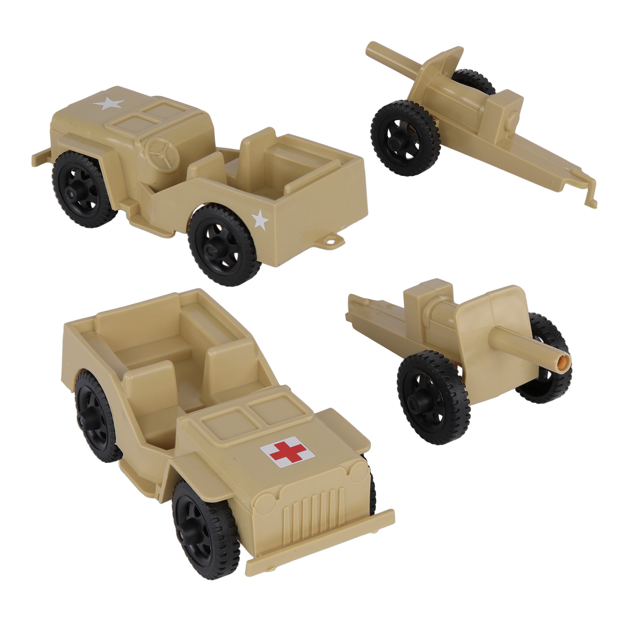 TimMee COMBAT PATROL Willys & Artillery - Tan 4pc Playset USA
