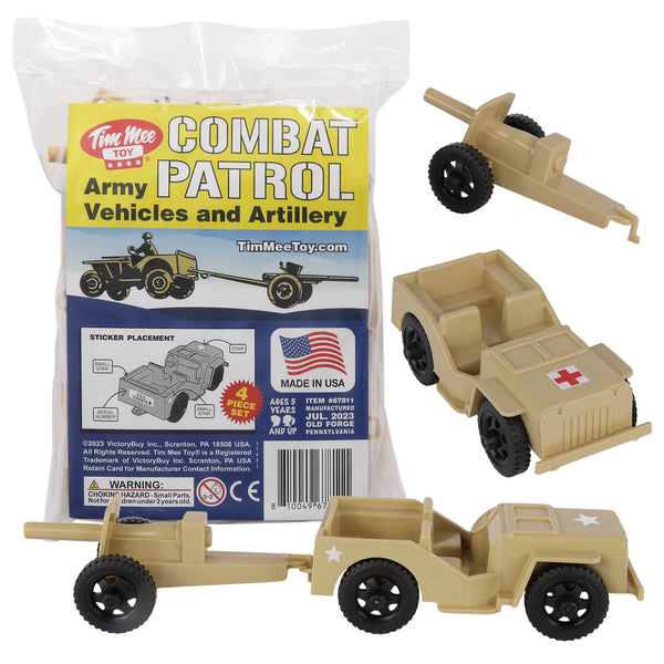 TimMee COMBAT PATROL Willys & Artillery - Tan 4pc Playset USA