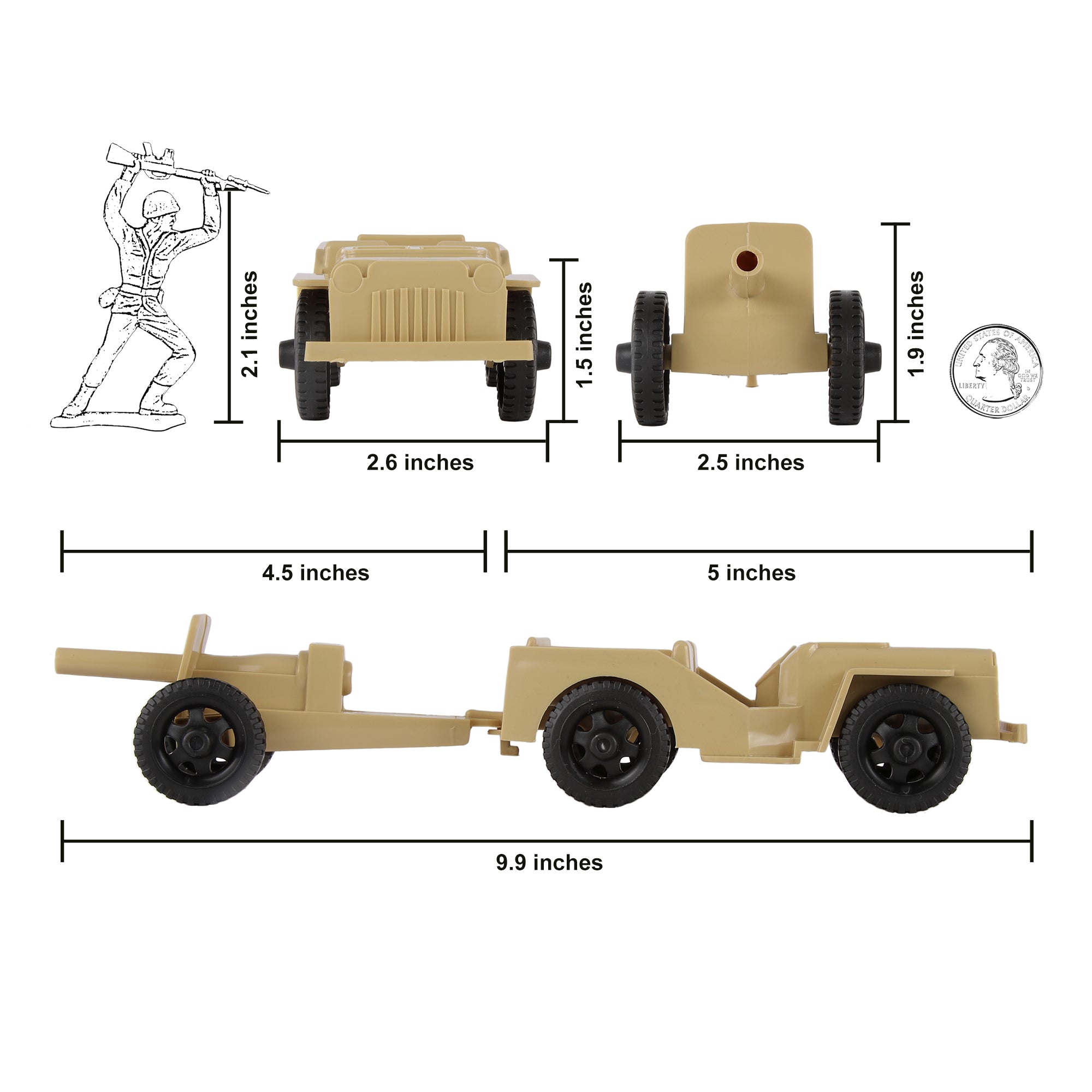 TimMee COMBAT PATROL Willys Artillery Tan 4pc Playset USA