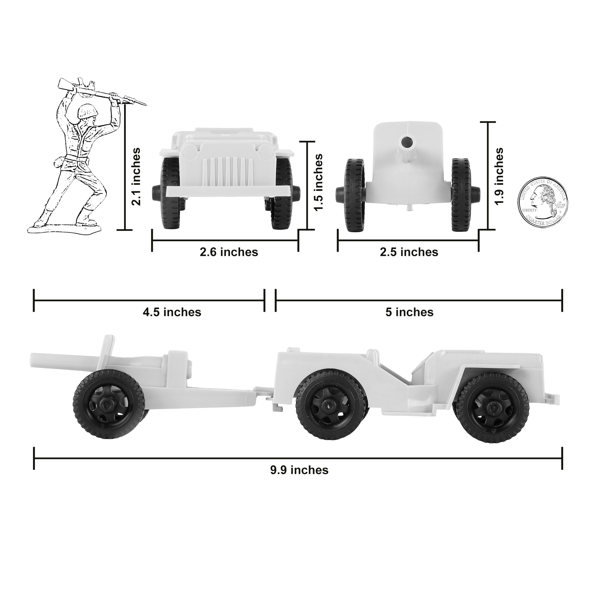 TimMee COMBAT PATROL Willys & Artillery - White 4pc Playset USA