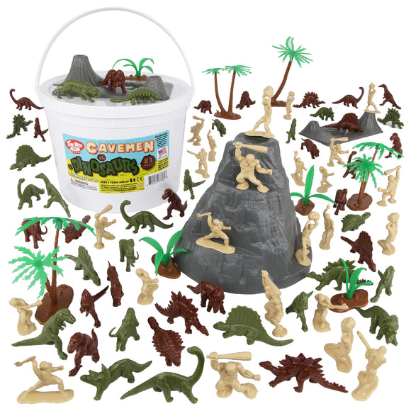 Tim Mee Toy Prehistoric Cavemen and Dinosaurs Bucket Playset Vignette
