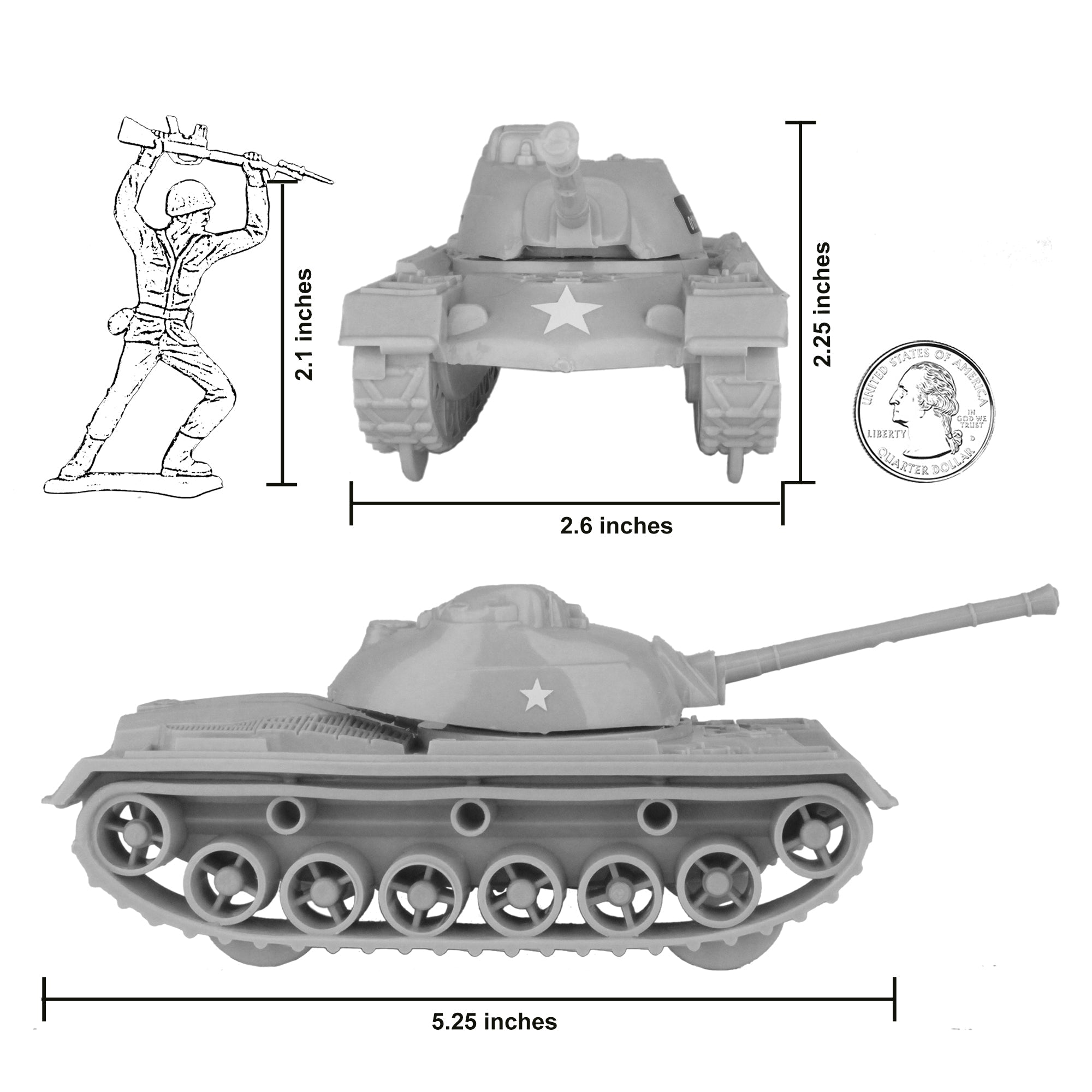 TimMee Toy TANKS for Plastic Army Men Gray WW2 3pc - Made in USA
