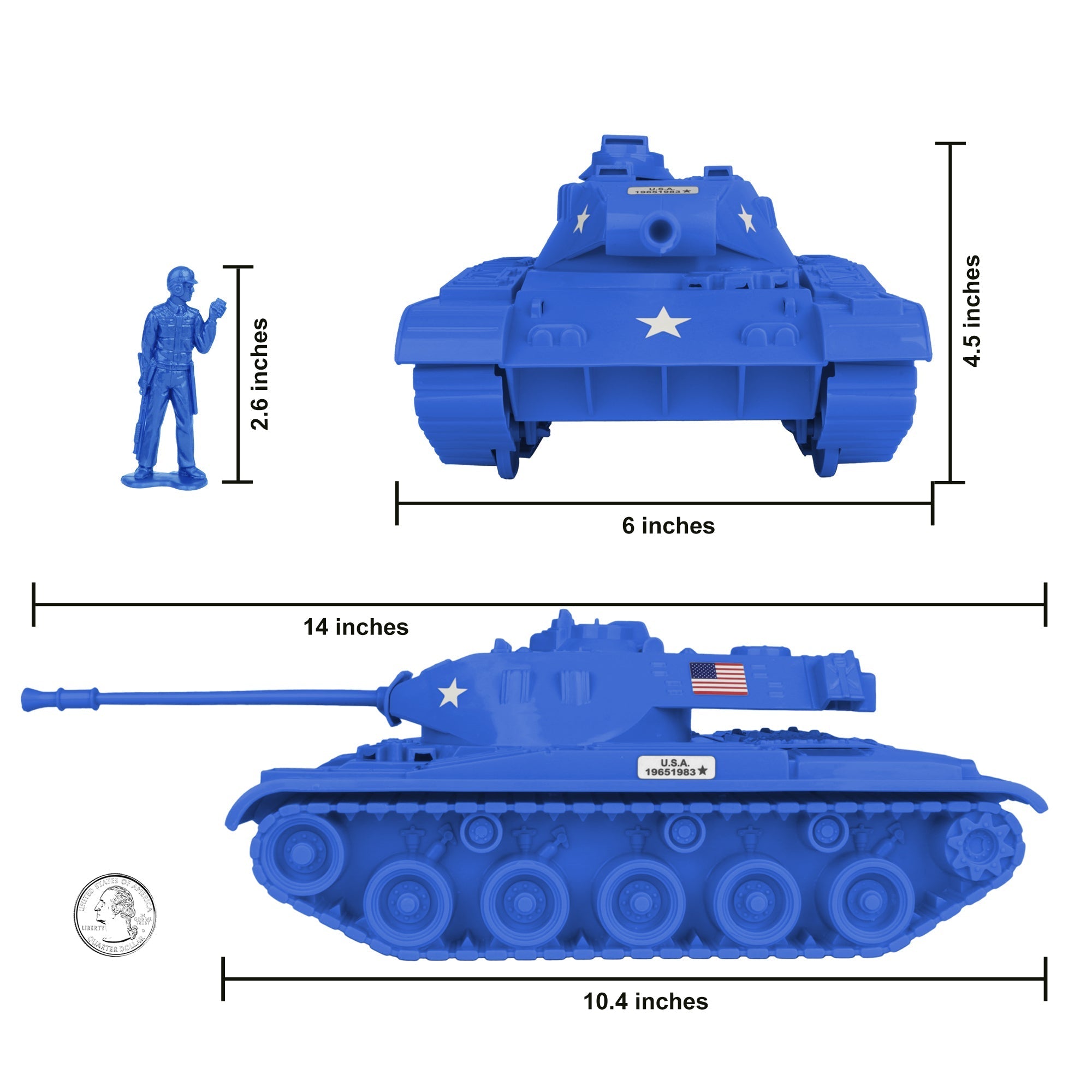 Tim Mee Toy Walker Bulldog TANK Playset- Blue 13pc - USA Made