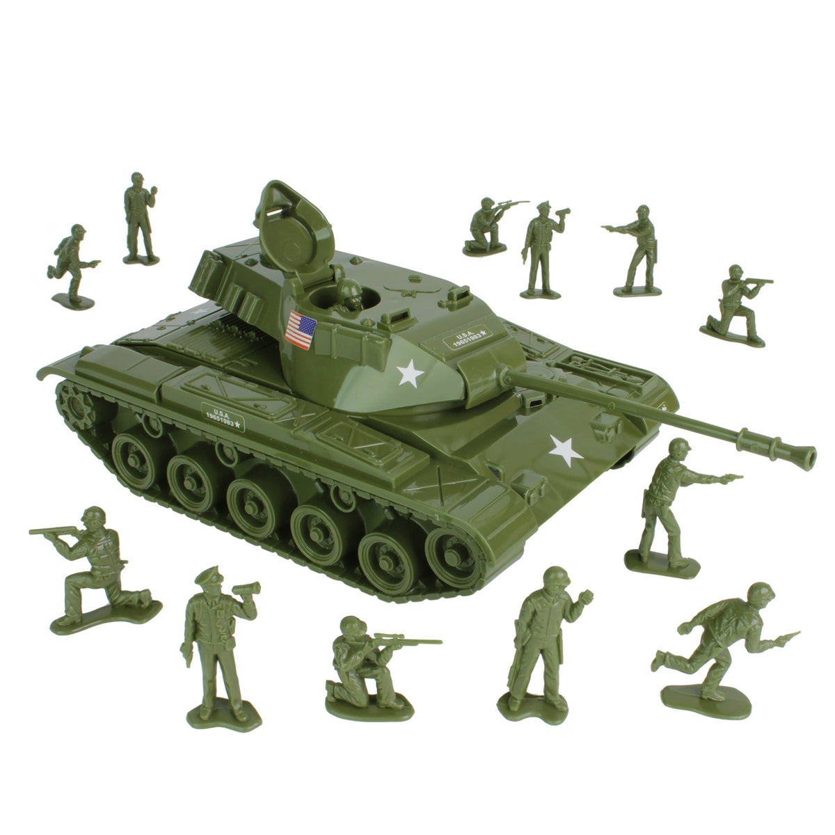 Tim Mee Toy Walker Bulldog TANK Playset- OD Green 13pc - USA Made