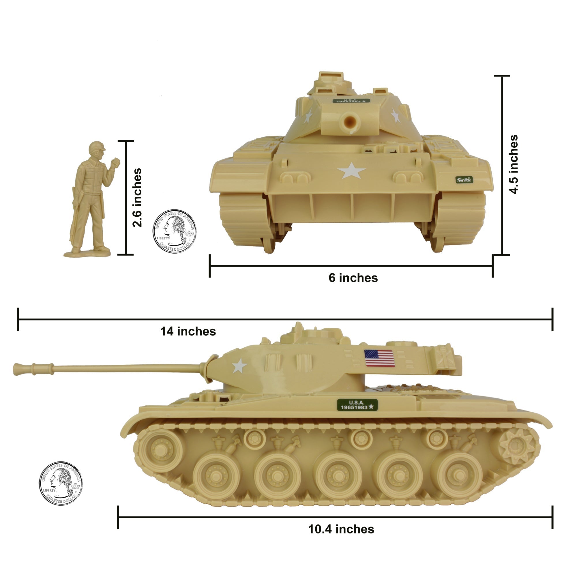 Tim Mee Toy Walker Bulldog TANK Playset- Tan 13pc - USA Made – BMC
