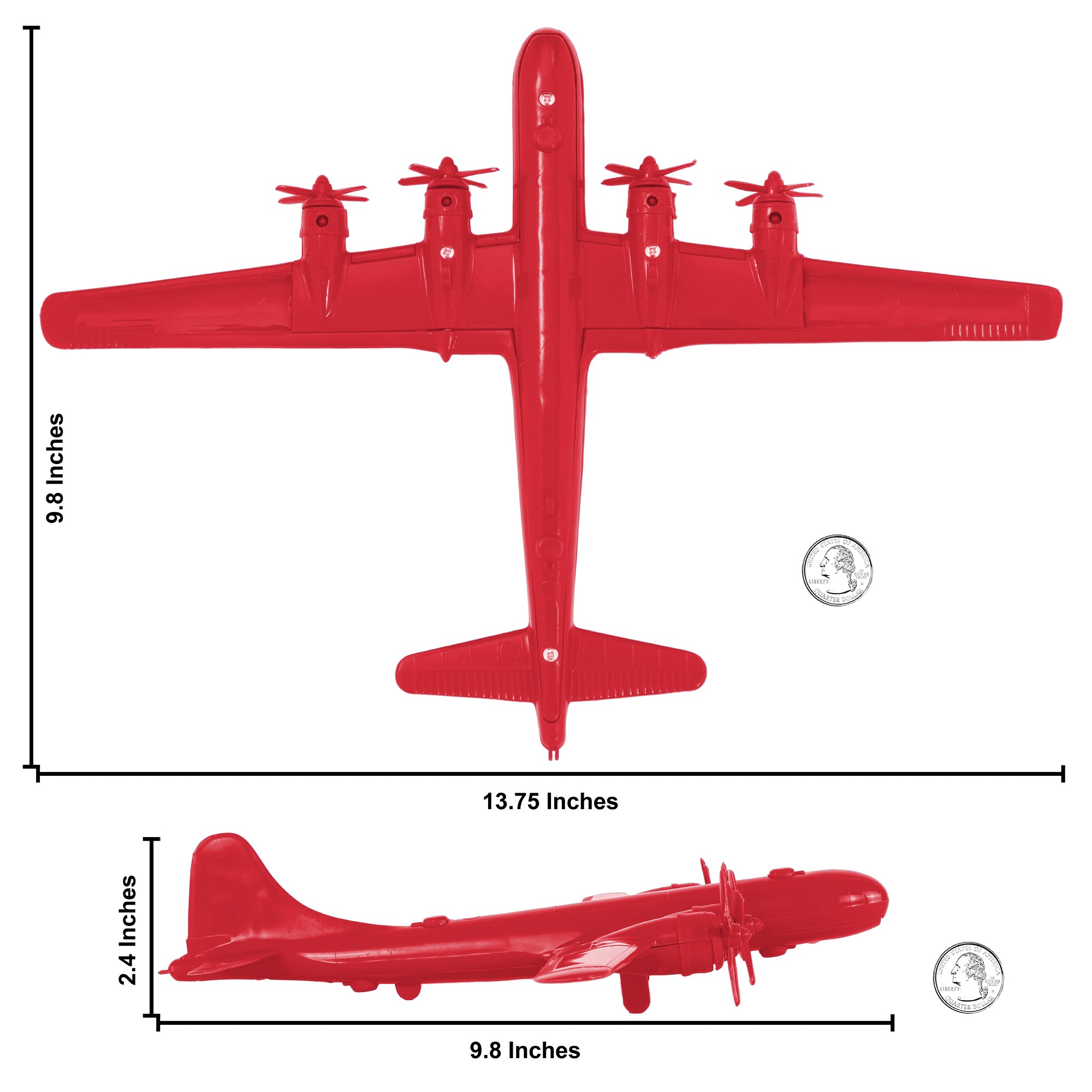 TimMee WW2 B-29 Superfortress Bomber Plane Red Plastic Aircraft