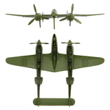Tim Mee Toy WW2 P-38 Lightning OD Green Color Plastic Fighter Planes Front & Bottom Views