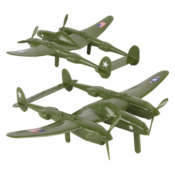 Tim Mee Toy WW2 P-38 Lightning OD Green Color Plastic Fighter Planes Vignette  