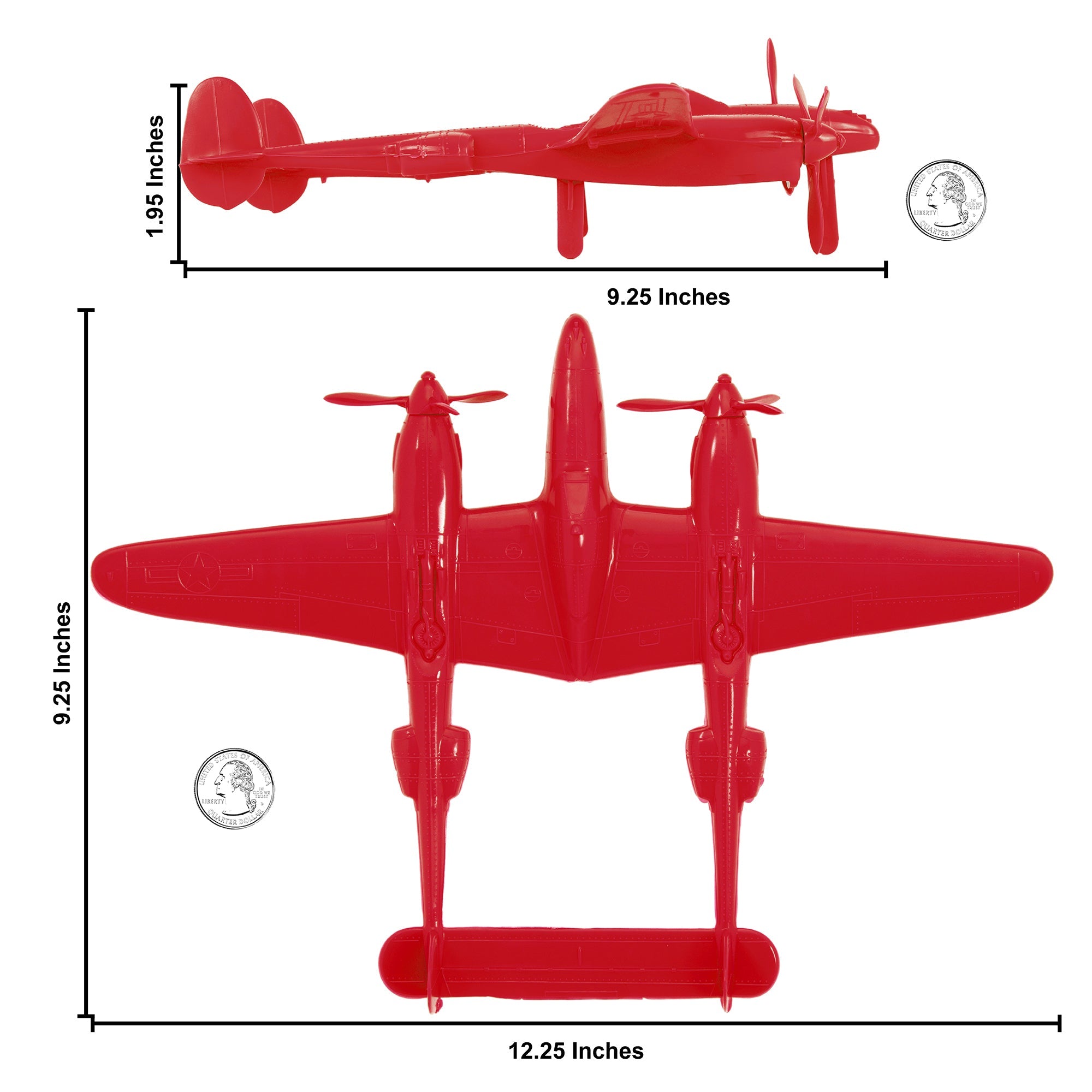 TimMee WW2 P-38 Lightning Fighter Plane - 2pc Red Plastic Army Men