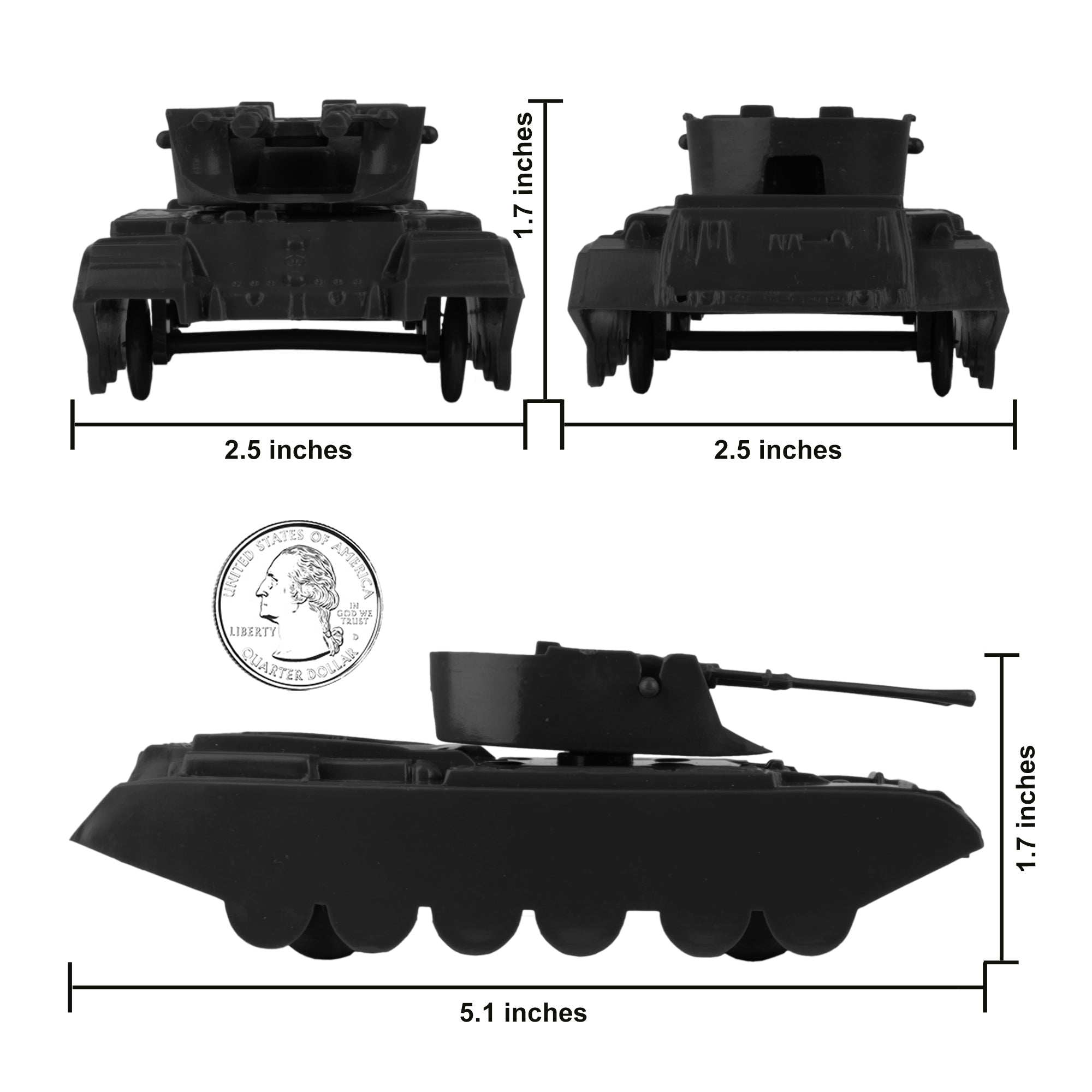 BMC Classic Anti-Aircraft Tanks Black Plastic Army Men Vehicles
